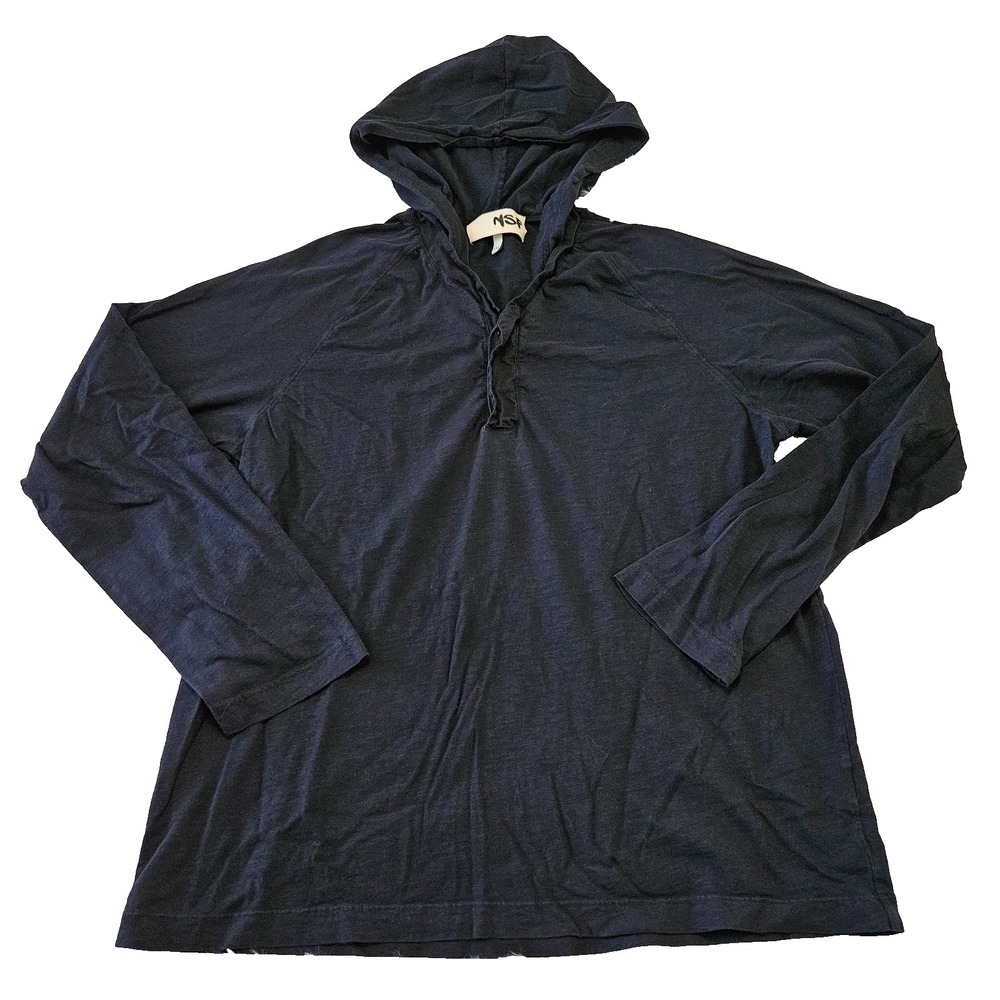 NSF Men's Sz XXL Black 1/4 Button Up Hoodie 100% Cotton Long Sleeve Casual Shirt
